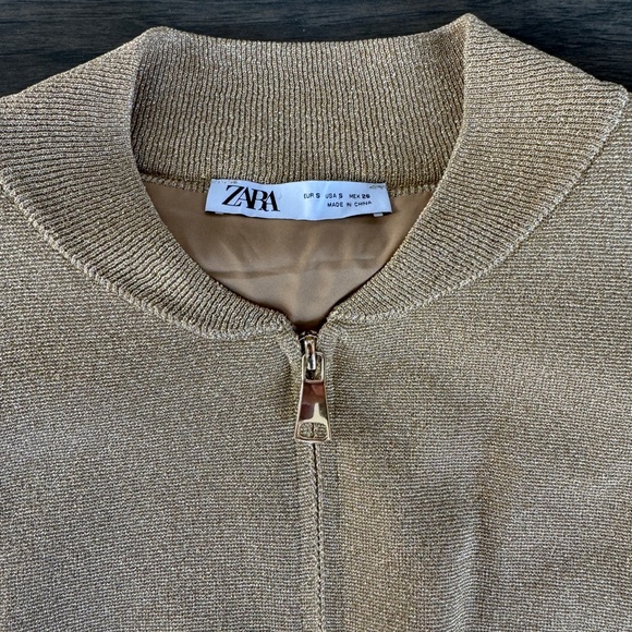 Zara Knit Bomber Cardigan with Gold Metallic Thread size Small - Picture 6 of 9